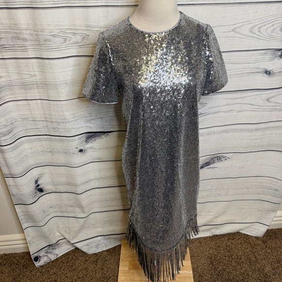 Kate Spade Silver Sequin Dress with Fringe - Picture 1 of 5